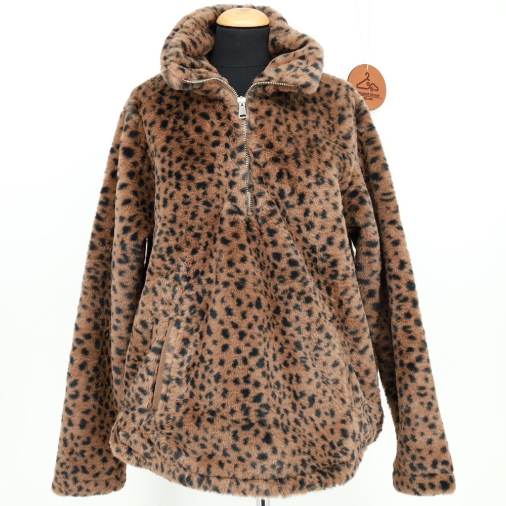 ABERCROMBIE & FITCH Quarter Zip Sherpa Sweatshirt Animal Print Cozy Medium